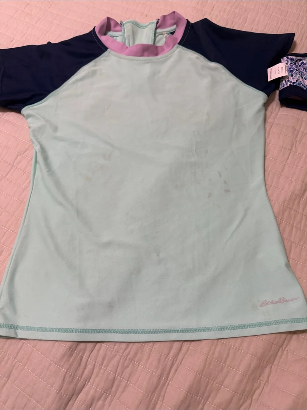 Eddie Bauer Mint, Navy & Lavender Girls' Swim Set with Floral Print size L 14/16
